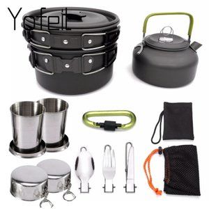 10 Piece Set Outdoor Pots & Pans for Camping | Non-Stick Cookware for Camping Wi